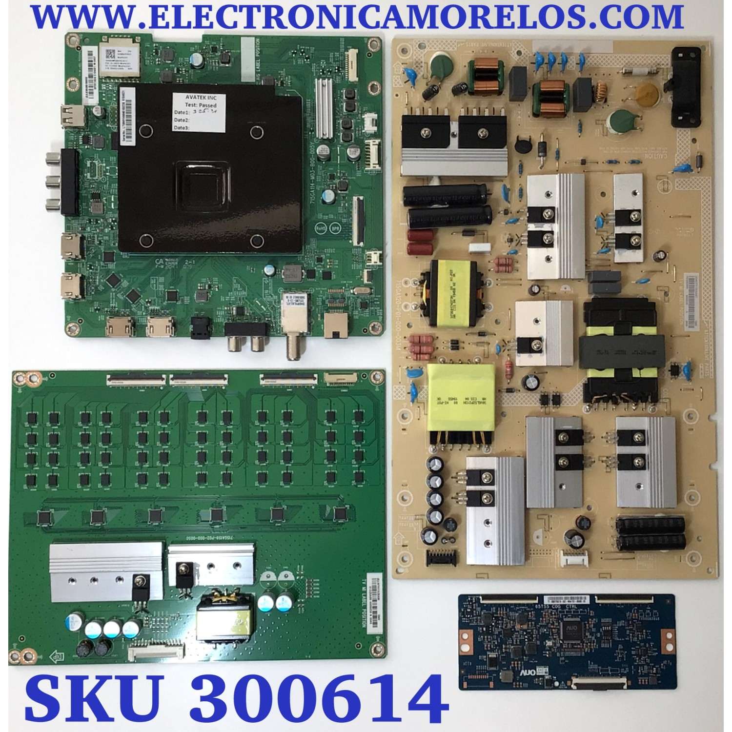 KIT DE TARJETAS PARA TV VIZIO / MAIN XJCB0QK019 / 715GA114-M03-B00-005Y / T-CON 55.65T55.C19 / 5565T55C19 / LED DRIVER LNTVII13ZXAB6 / 715GA159-P02-000-005G / FUENTE ADTVI1825AAT / 715GA120-P01-000-003M / PANEL TPT650UA-QVN07.U / MODELO M658-G1 LTCWYHNW